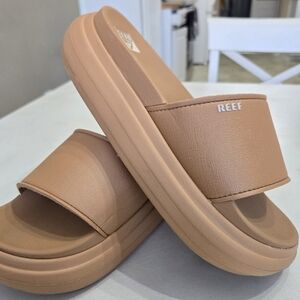 Reef Platform Tan Slide Sandals